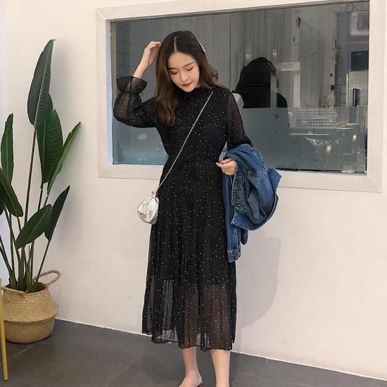 大きいサイズ ロングワンピース ロングワンピ 春新作 シフォンワンピース 春ワンピース s m l xl2xl 新作 ワンピース 春 ロングワンピース トレンド 韓国ファッション 韓国プチプラファッション専門店 leaflower リーフラワー