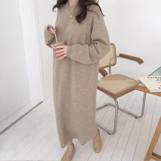 ワンピース ロングニットワンピース ニットワンピ ニットワンピース ロングワンピ ロングワンピース 大きいサイズ ぽっちゃり 秋冬 冬 ワンピース ロングニットワンピース ニットワンピ 韓国プチプラファッション専門店 Leaflower リーフラワー