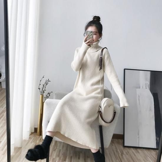 ロングワンピース ロングワンピ レディース ロング ニット ワンピース タートルネック 長袖 ニット ワンピ 大きいサイズ 春新作 春 春色 春服 春sale ゆったり ロングワンピース ロングワンピ 韓国プチプラファッション専門店 Leaflower リーフラワー