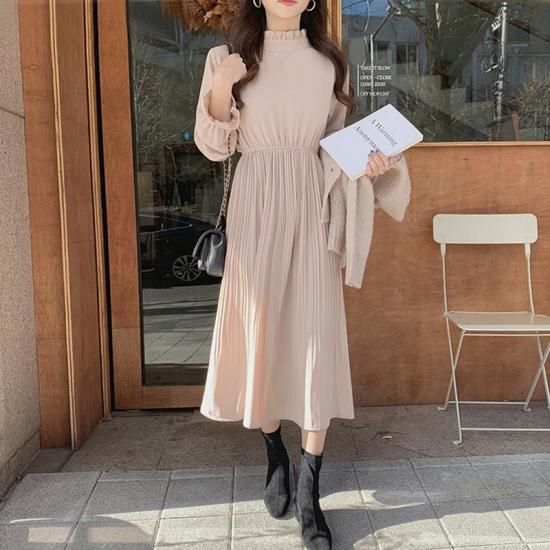 ワンピース ロング 長袖 シフォンワンピース ミモレ丈 春夏新作 春服 春物 夏服 結婚式 プリーツ フリル ワンピース ロング 長袖  シフォンワンピース ミモレ丈 春夏新作 春服 春物 夏服 - プチプラ韓国ファッション 可愛いお呼ばれワンピース プチプラオルチャンワンピース通販｜ 