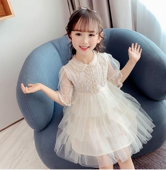 子供服 女の子 ワンピース かわいい 総レース ふわふわチュール