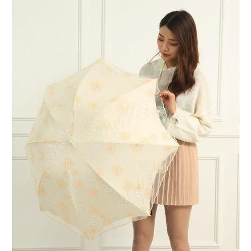 日傘 折りたたみ レディース 晴雨兼用 コンパクト 使いやすい 3つ折り シンプル かわいい 配色刺繍 スカラップ刺繍 花柄 総柄 日傘 折りたたみ レディース 晴雨兼用 コンパクト 韓国プチプラファッション専門店 Leaflower リーフラワー