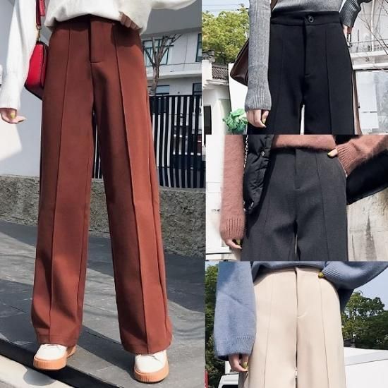 パンツ ワイドパンツ レディース ボトムス きれいめ センタープレス ハイウエスト パンツ お洒落 ワイドレッグ パンツ 大きいサイズ 秋冬 新作  秋服 冬服 sale ゆったり パンツ ワイドパンツ - プチプラ韓国ファッション 可愛いお呼ばれワンピース プチプラオルチャンワンピース通販｜