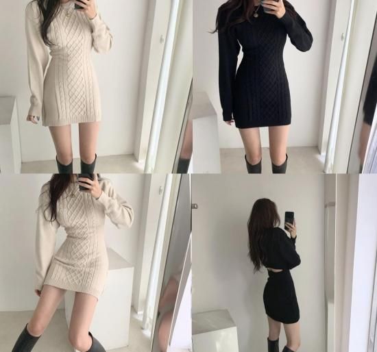 即納 ニットワンピース ミニ丈 フェミニン 韓国ファッション 大人 ニットワンピ 上品 セクシー 編み上げ セクシー 露出 着痩せ タイト デート スリム 海外ファッション 細い セットアップ風 韓国プチプラファッション専門店 Leaflower リーフラワー