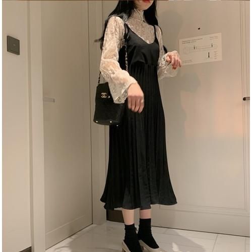 ワンピース ロングワンピース レディース レディースワンピース キャミワンピース 切替ワンピース プリーツ 消しプリーツ トレンド おしゃれ カジュアル きれいめ ワンピース ロングワンピース 韓国プチプラファッション専門店 Leaflower リーフラワー