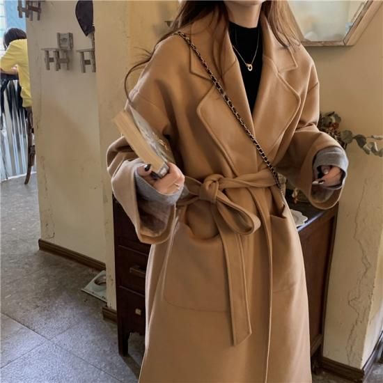 ロングコート レディースロングコート ベルト付きロングコート