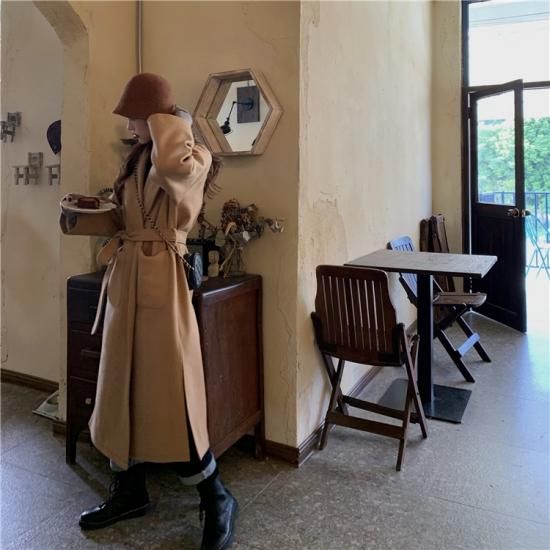 ロングコート レディースロングコート ベルト付きロングコート