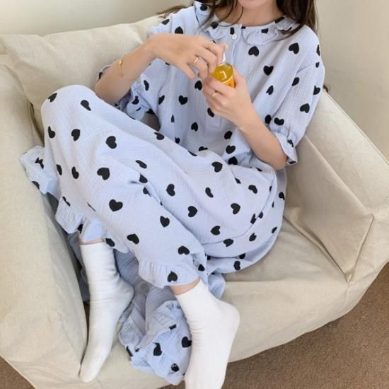 Rady  ハート柄　ルームウェア　パジャマ　ワンピ DAY CLOSET パジャマ ルームウェア レディース 半袖小粒ハート柄