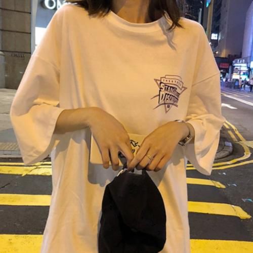 Tシャツ レディース 半袖 夏 大きいサイズ ロングtシャツ バックプリント Tシャツ 体型カバー オーバーサイズ ビッグシルエット Tシャツ レディース 半袖 夏 大きいサイズ ロングtシャツ 韓国プチプラファッション専門店 Leaflower リーフラワー