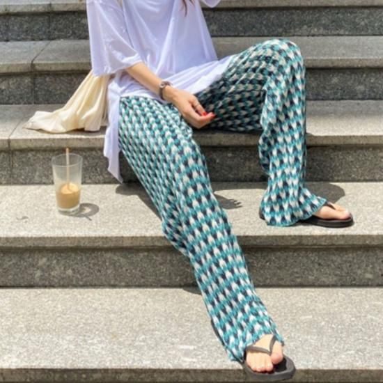 パンツ レディース おしゃれ ストレート 大きいサイズ ワイドパンツ 夏 新作 チェック柄パンツ ロング チェックパンツ ロングパンツ 柄パンツ イージーパンツ イージーワイドパンツ リラックスパンツ プチプラ韓国ファッション 可愛いお呼ばれワンピース プチプラ