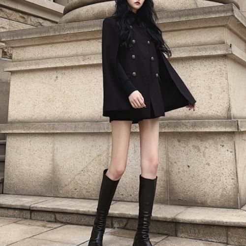 コート ポンチョ Aライン レディース ショート丈 アウター 黒 1韓国 ファッション 10代 代 30代 クール キレイめ 秋 冬 コート ポンチョ Aライン レディース ショート丈 アウター プチプラ韓国ファッション 可愛いお呼ばれワンピース プチプラオルチャンワンピース