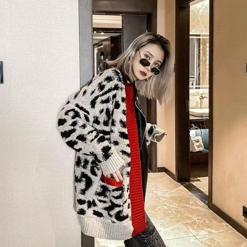 ジャケット レディース レオパード ヒョウ柄 レザー ニット
