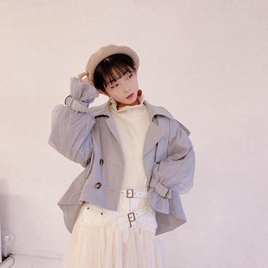 韓国♡無地レンチコート ショート丈 スーツコートトレンチ