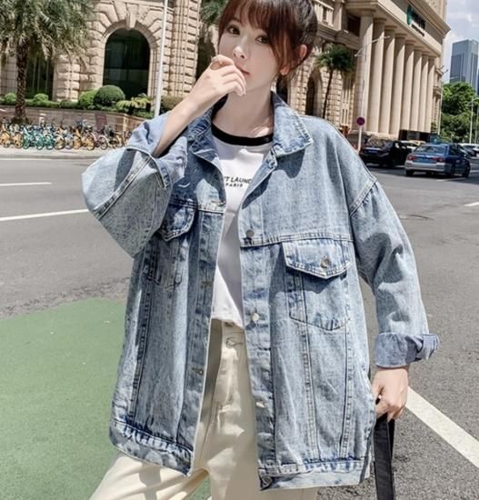 デニムジャケット レディース 大きいサイズ オーバーサイズ バックプリント 韓国 春服 デニム ジャケット アウター 羽織 Gジャン オルチャン カジュアル 大人かわいい スプリングコート おしゃれ - プチプラ韓国ファッション 可愛いお呼ばれワンピース プチプラオルチャンワンピース通販|