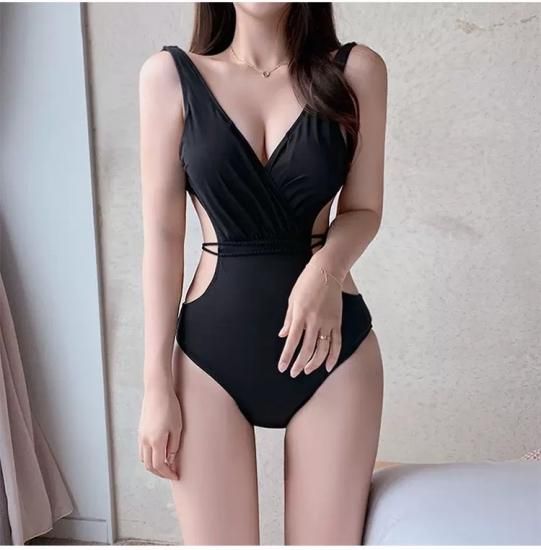 モノキニ レディース水着 ビキニ 大きいサイズ 体系カバー モノキニ水着 黒 セクシー 盛れる リゾート ビーチ 海 温泉 ワンピース水着 無地 シンプル 夏 新作 女性水着 ウエストマーク 韓国プチプラファッション専門店 Leaflower リーフラワー