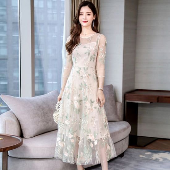 パーティードレス　ロングドレス　ワンピース結婚式　大きいサイズ　韓国　グリーン