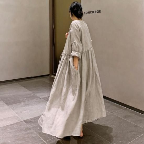 リネン ロングカーディガン ロングコート 羽織ガウン （綿麻混 V