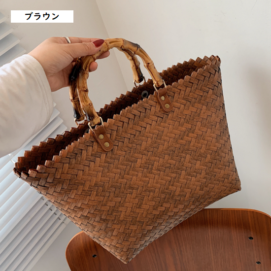バンブー カゴバッグ トート 茶色 ブラウン プチプラ 人気 韓国 レディース