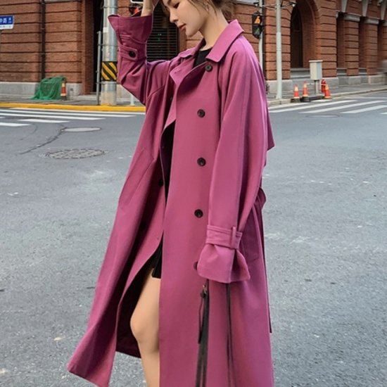 トレンチコート レディース 韓国 ファッション ピンクカラー ロング丈 