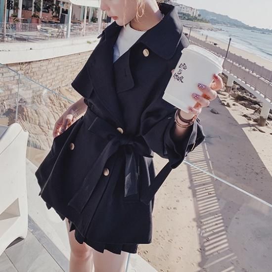 パープル トレンチコート ショート ワンピース 春秋 韓国 org.jpg
