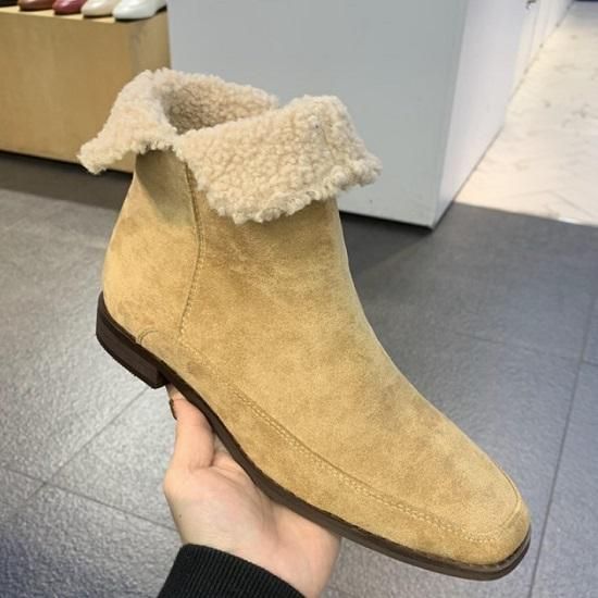 yelloベージュ 厚底ファーショートブーツ