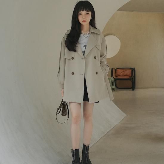パープル トレンチコート ショート ワンピース 春秋 韓国 一部即納】ウエストコート レディース トレンチコート ショート