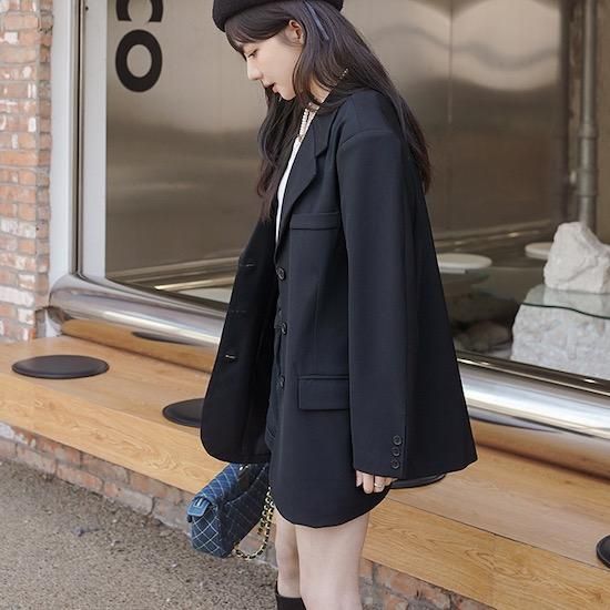 オーバーサイズ ブラック テーラードジャケット スーツ GU公式