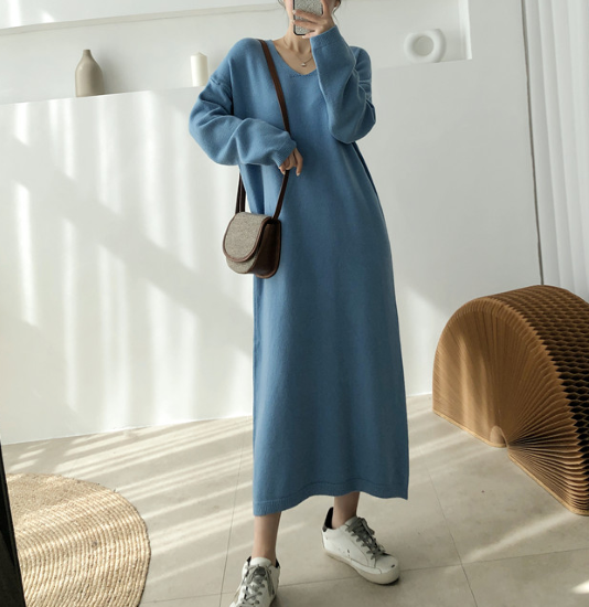 ニットワンピース レディース ロングワンピース Vネック 秋冬 ニット ニットワンピース レディース ロングワンピース Vネック 秋冬 ニット