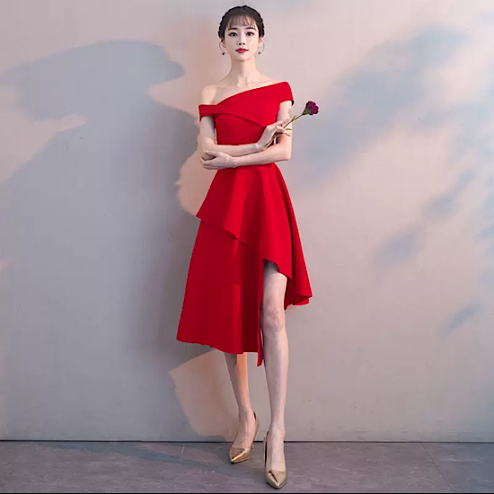 結婚式ドレス アシンメトリー オフショルダー イブニングドレス 結婚式ドレス アシンメトリー オフショルダー イブニングドレス