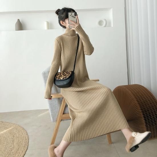 ニットワンピース ハイネック ロングワンピース タートルネック Aライン リブニット ロング丈 マキシ丈 レディース シンプル ベーシック きれいめ カジュアル おしゃれ ニットドレス 秋 冬 - プチプラ韓国ファッション 可愛いお呼ばれワンピース プチプラオルチャンワンピース通販| ...