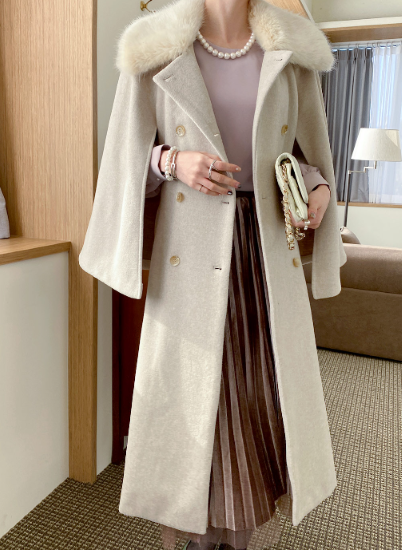 ロングコート レディース コート ロング丈 羽織 アウター ウエストベルト ファー ダブルブレスト きれいめ エレガント カジュアル お出かけ おしゃれ ポケット ショール ケープ マント コート - プチプラ韓国ファッション 可愛いお呼ばれワンピース プチプラオルチャンワンピース通販|