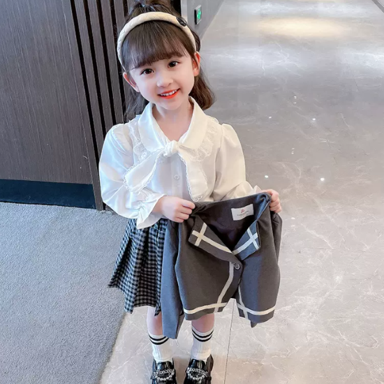 卒園式 子供服 ジャケット シャツ スカート スリーピース 3点セット スーツ チェック柄スカート レース リボン 長袖シャツ プリーツスカート 可愛い 制服 入園式 入学式 女の子 ガールズ キッズ - プチプラ韓国ファッション 可愛いお呼ばれワンピース プチプラオルチャンワンピース通販|