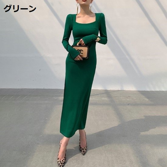 新品　レディース　ワンピース　夏　ロングワンピース　緑　ドレス　パーティー　韓国