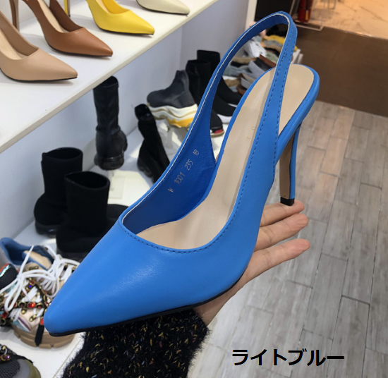 パンプス レディース 靴 シューズ スリングバックパンプス ポインテッドトゥ ハイヒール 美脚 脚長 シンプル 無地 カジュアル お出かけ おしゃれ  きれいめ カラー豊富 スティレットヒール PU - プチプラ韓国ファッション 可愛いお呼ばれワンピース プチプラオルチャンワンピース通販｜