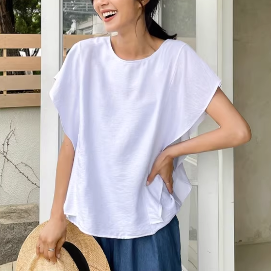 Tシャツ レディース トップス カットソー フリル袖 ラウンドネック