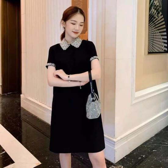 結婚式ドレス レディース ミニワンピース ビジュー 半袖ワンピース 襟
