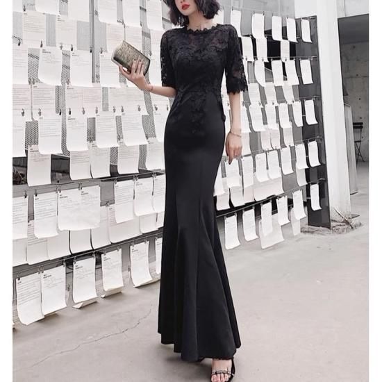 【激安！】エレガントなブラックレースドレス エレガント ブラックレースドレス 五分袖 6,000－￥19,800のミディアム