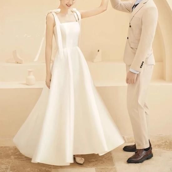 スパゲティストラップスクエアネックドレス 結婚式 前撮り Lサイズ