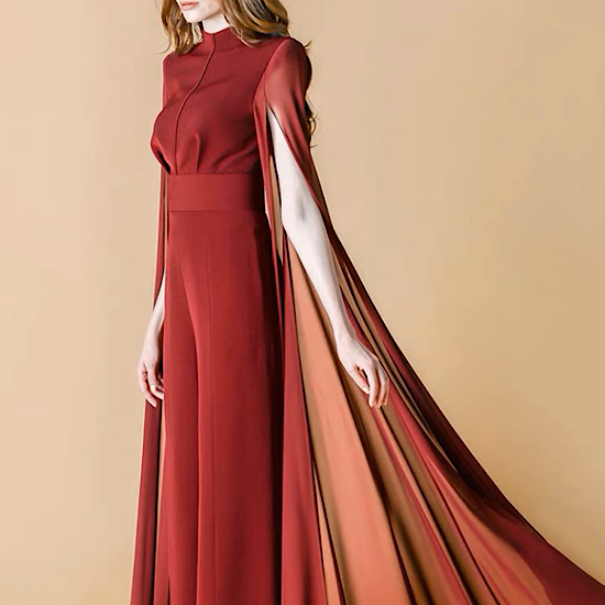 パンツドレス 長袖 ロング シースルー ワイド エレガント 韓国 結婚式ドレス レース パンツドレス 高級感 無地 シンプル 長袖