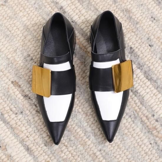 L'unique ブラックローファー 厚底 ゴールドバックル