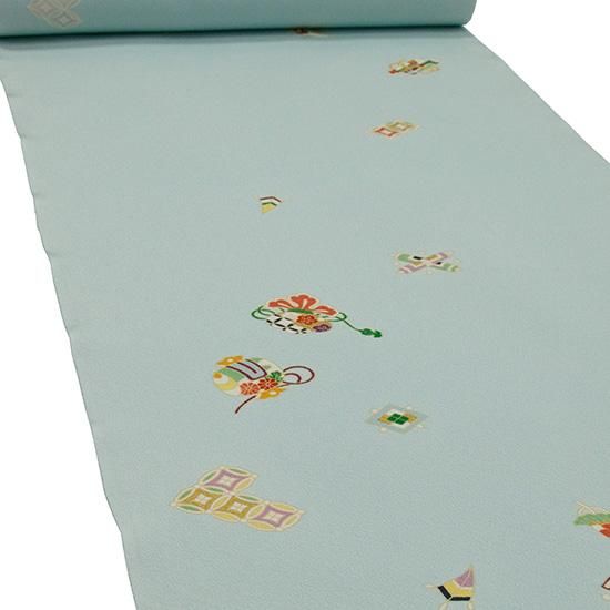 小紋 吉澤の友禅 横段模様 ちりめん 灰白色 正絹 反物 吉澤の友禅 友禅小紋着尺