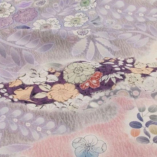 辻が花調訪問着（淡いピンクと灰桜の辻が花調）/お仕立て済み（袷仕立て）