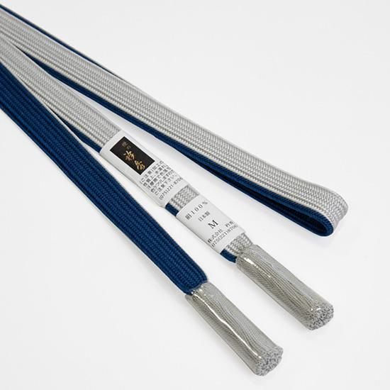 夏帯豪華絢爛綺麗美品長さ446cmブルーグレー⭐️洋山紬⭐️洒落正絹(新品) 帯締め高麗昼夜撚房/紺×グレー