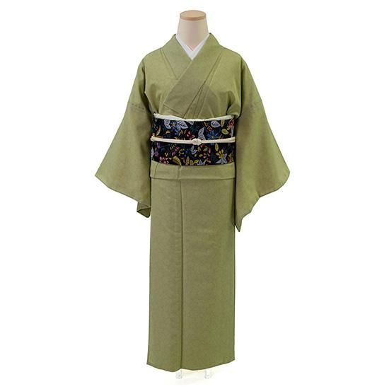 洗える着物ポリエステル江戸小紋単衣（黄緑×雪輪）/お仕立て上がり