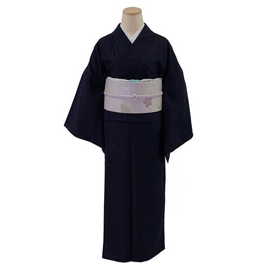 洗える着物ポリエステル江戸小紋単衣（黒紫×角通し）/お仕立て上がり