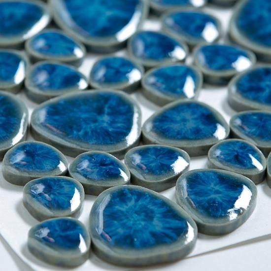 玉石タイル ライトブルー 30シート入 - タイル通販のタイル 玉石タイル ライトブルー 30シート入 - タイル通販のタイル