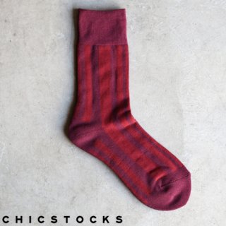 【2点までゆうパケット可】CHICSTOCKS シックストックス CH-003 ＜RANDOM STRIPE＞ Bordeaux×Wine Red / ソックス 靴下