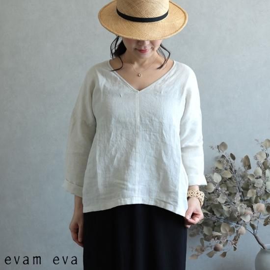 evam evaエヴァム エヴァ Vネックプルオーバーエクリュシルクリネン