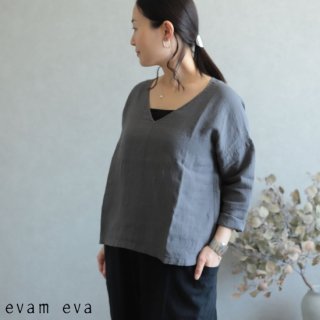 evam eva( )2019ss ֥ͥͥå ץ륪С ֥롼졼 /  linen V neck pullover E191T175