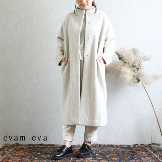 evam eva(エヴァム エヴァ)【2019aw新作】 プレスウールロングコート アイボリー / press wool long coat ivory E193K044